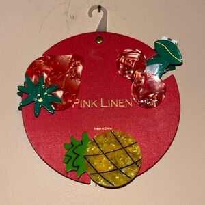 Fruit Hair Claw Clips Pack of 3 Strawberry, Cherries, Pineapple Pink Linen